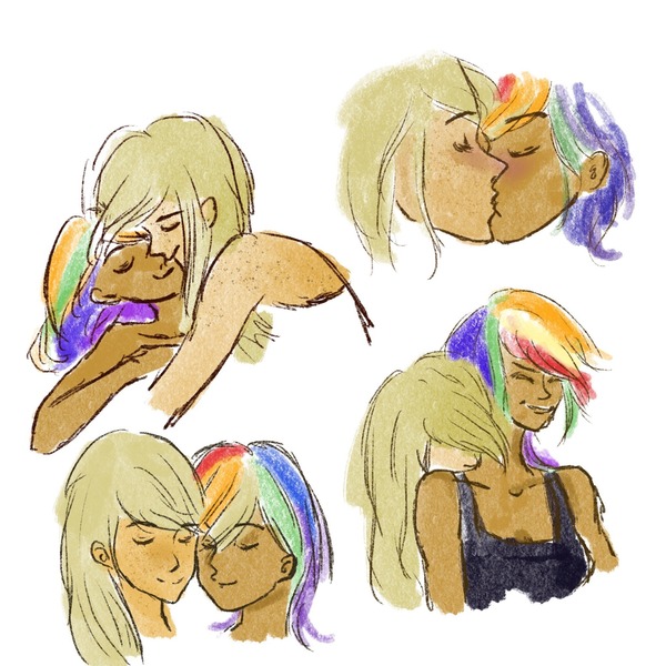 Size: 2048x2048 | Tagged: source needed, safe, artist:laya-21, derpibooru import, applejack, rainbow dash, human, appledash, female, humanized, image, jpeg, lesbian, shipping