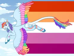 Size: 1280x960 | Tagged: safe, alternate version, artist:s0ftserve, derpibooru import, rainbow dash, pegasus, alternate design, colored wings, image, lesbian pride flag, multicolored wings, png, pride, pride flag, pride month, solo, spread wings, wings