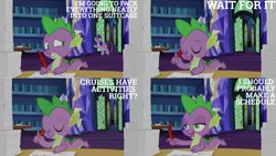 Size: 1280x720 | Tagged: safe, derpibooru import, edit, edited screencap, editor:quoterific, screencap, spike, twilight sparkle, twilight sparkle (alicorn), alicorn, dragon, pony, once upon a zeppelin, season 7, eyes closed, female, image, male, mare, open mouth, png, twilight's castle