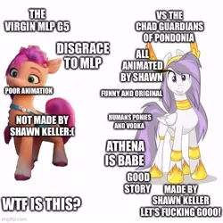 Size: 500x500 | Tagged: safe, derpibooru import, sunny starscout, oc, oc:athena (shawn keller), earth pony, pegasus, pony, chad, comparison, g4 purist, g5, guardians of pondonia, image, imgflip, jpeg, margarita paranormal, meme, op can't let go, op is trying to start shit so badly that it's kinda funny, pegasus oc, please stop op, shitposting, simple background, virgin, virgin walk, vulgar, white background, wings