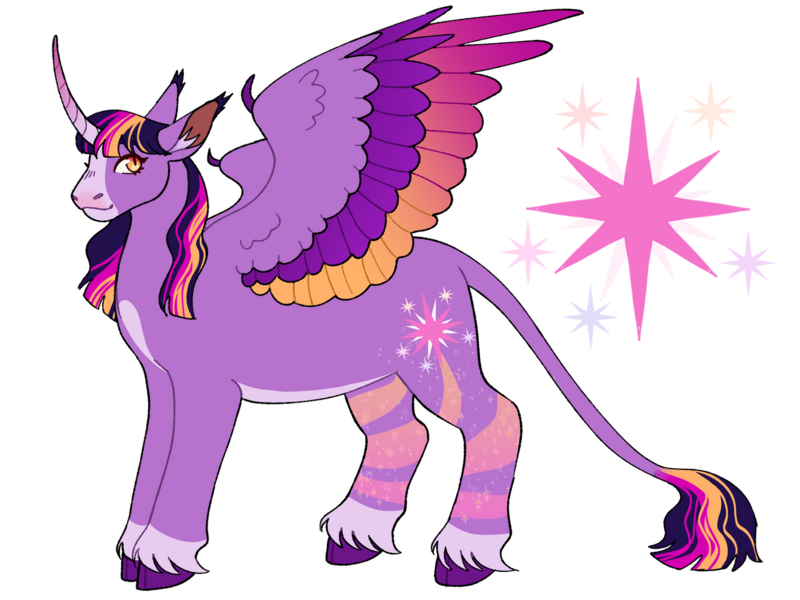 Size: 1280x960 | Tagged: safe, artist:s0ftserve, derpibooru import, twilight sparkle, alicorn, alternate cutie mark, alternate design, alternate hairstyle, coat markings, colored wings, curved horn, extended cutie mark, gradient wings, headcanon, headcanon in the description, horn, image, leonine tail, multicolored wings, png, redesign, simple background, solo, spread wings, transparent background, unshorn fetlocks, wings
