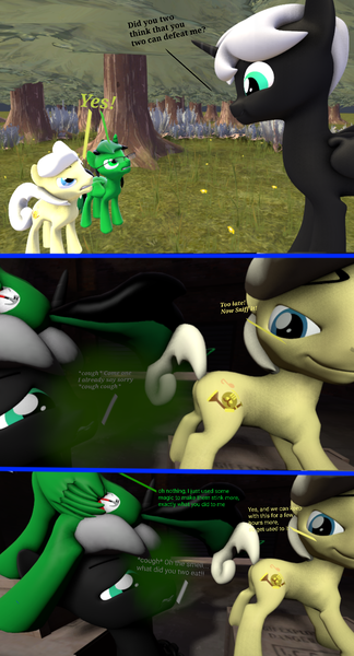 Size: 1000x1850 | Tagged: questionable, derpibooru import, oc, oc:black nurturer, oc:brass melody, oc:fernando jesús, alicorn, earth pony, pony, fart, fart cloud, fart fetish, fetish, image, png, size difference, small dom big sub, torture