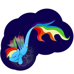 Size: 2449x2449 | Tagged: safe, artist:zomgitsalaura, derpibooru import, rainbow dash, pegasus, pony, seapony (g4), blue background, bubble, eyes closed, female, fin wings, fish tail, flowing tail, image, png, seaponified, seapony rainbow dash, simple background, solo, species swap, tail, transparent background, wings