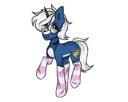 Size: 2500x2000 | Tagged: safe, artist:canada_cho_nado, derpibooru import, oc, oc:passi deeper, unofficial characters only, pony, unicorn, choker, clothes, coat markings, eyebrows, femboy, glasses, green eyes, horn, image, looking at you, male, png, raised leg, simple background, smiling, smiling at you, socks, solo, stallion, stockings, striped socks, thigh highs, transparent background, unicorn oc