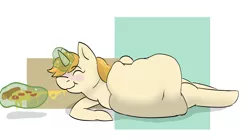 Size: 2493x1395 | Tagged: suggestive, alternate version, artist:moosetracks, derpibooru import, oc, oc:fast track, oc:fresh press, pegasus, pony, unicorn, belly, belly button, big belly, blushing, color, colored, duo, eyes closed, female, female pred, female prey, food, glowing horn, horn, image, lesbian, levitation, lying down, magic, magic glow, oral vore, pizza, pizza delivery, png, prone, shading, smiling, squishy belly, stomach, telekinesis, vore