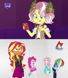 Size: 1749x1975 | Tagged: safe, derpibooru import, edit, edited screencap, screencap, fluttershy, pinkie pie, rainbow dash, sunset shimmer, vignette valencia, equestria girls, equestria girls series, inclement leather, rollercoaster of friendship, spoiler:choose your own ending (season 2), spoiler:eqg series (season 2), angry, furious, image, inclement leather: vignette valencia, jpeg, milady record, mobile phone, perdana record, phone, rage, smartphone, trapped