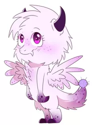 Size: 1087x1448 | Tagged: safe, artist:maiii-san, derpibooru import, oc, unofficial characters only, anthro, digitigrade anthro, dragon, feathered dragon, blushing, dragon oc, female, freckles, horns, image, png, smiling, wings