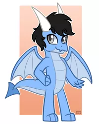 Size: 1024x1280 | Tagged: safe, artist:sabrib, derpibooru import, oc, oc:tinker doo, dragon, dragonified, horn, image, male, png, solo, species swap, wings