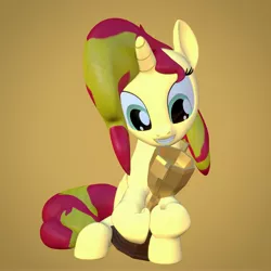 Size: 4000x4000 | Tagged: safe, artist:wissle, derpibooru import, sunset shimmer, pony, unicorn, 3d, absurd resolution, atg 2021, blender, cup, female, goblet, gold, image, jpeg, mare, newbie artist training grounds, simple background, solo