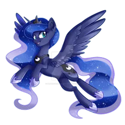 Size: 800x800 | Tagged: safe, artist:bluekazenate, derpibooru import, princess luna, pony, deviantart watermark, image, looking at you, obtrusive watermark, png, simple background, smiling, solo, transparent background, watermark, wings extended