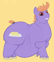 Size: 1114x1280 | Tagged: safe, artist:stonershy, derpibooru import, oc, oc:calorie, earth pony, pony, belly, bhm, big belly, bingo wings, butt, chubby cheeks, double chin, earth pony oc, fat, fat fetish, fetish, grin, image, jpeg, large butt, looking at you, morbidly obese, obese, plot, pony oc, rolls of fat, simple background, smiling, solo, unshorn fetlocks