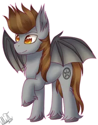 Size: 1826x2333 | Tagged: artist needed, safe, derpibooru import, oc, oc:devin, unofficial characters only, bat pony, bat pony oc, bat wings, brown mane, cutie mark, fluffy, grey fur, happy, hoof fluff, image, png, simple background, smiling, solo, spread wings, transparent background, unshorn fetlocks, wings