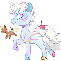 Size: 800x800 | Tagged: safe, artist:lavvythejackalope, derpibooru import, oc, ponified, unofficial characters only, earth pony, food pony, original species, pony, duo, earth pony oc, food, hoof polish, image, male, png, raised hoof, simple background, smiling, stallion, transparent background