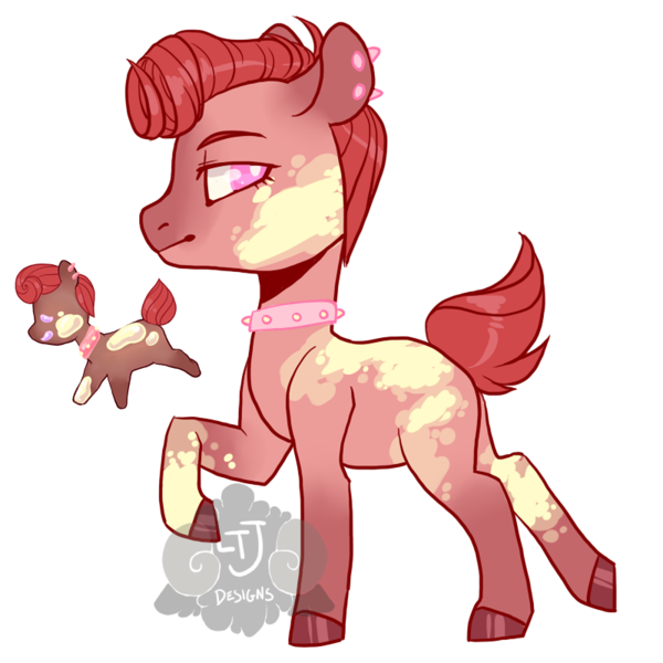 Size: 800x800 | Tagged: safe, artist:lavvythejackalope, derpibooru import, oc, ponified, unofficial characters only, earth pony, food pony, original species, pony, choker, duo, ear piercing, earth pony oc, food, hoof polish, image, male, piercing, png, raised hoof, simple background, spiked choker, stallion, transparent background