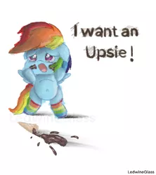 Size: 1084x1218 | Tagged: safe, artist:ledwine glass, derpibooru import, rainbow dash, pegasus, pony, belly button, bipedal, chibi, clothes, crayon drawing, crying, floppy ears, food, ice cream, image, png, sad, socks, solo, teary eyes, traditional art, upsies