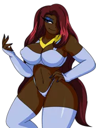 Size: 3096x4128 | Tagged: suggestive, artist:cbear624, derpibooru import, oc, oc:blade dancer, human, fanfic:the bridge, clothes, dark skin, eyeshadow, fanfic art, female, image, lingerie, makeup, png, red hair, solo, solo female