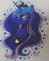 Size: 480x600 | Tagged: safe, artist:lada03, derpibooru import, princess luna, alicorn, pony, bust, female, image, jpeg, mare, marker drawing, portrait, signature, smiling, solo, traditional art