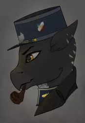 Size: 937x1345 | Tagged: safe, artist:callsign-echo, derpibooru import, oc, oc:victor moreau, unofficial characters only, gryphon, equestria at war mod, clothes, coat, griffon oc, hat, image, military uniform, png, smoking, uniform