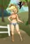 Size: 2320x3420 | Tagged: safe, artist:horsepen, applejack, human, apple, blonde hair, blue bottomwear, boots, clothes, cowboy boots, cowboy hat, cowgirl, denim shorts, female, fence, food, freckles, front knot midriff, green eyes, hand on hip, hat, humanized, image, midriff, outdoors, plaid shirt, png, shirt, shoes, shorts, solo, solo female, tomboy, tree, two toned topwear