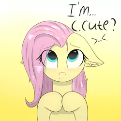 Size: 1500x1500 | Tagged: safe, artist:skylairo, derpibooru import, fluttershy, pegasus, pony, blushing, cute, female, floppy ears, hair over one eye, image, looking up, mare, monologue, png, question, shyabetes, solo, talking