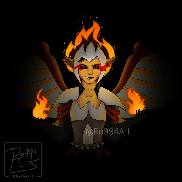 Size: 3264x3264 | Tagged: safe, artist:ro994art, derpibooru import, flash sentry, oc, oc:fire pit, equestria girls, armor, black background, eye mist, fire, image, jpeg, male, midnight-ified, simple background, solo