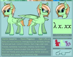 Size: 3648x2880 | Tagged: safe, artist:syntiset, derpibooru import, oc, oc:sapphie, unofficial characters only, pegasus, pony, bust, commission, female, glasses, happy, image, mare, pegasus oc, png, pony oc, portrait, reference, reference sheet, simple background, smiling, smirk, solo, standing, wings