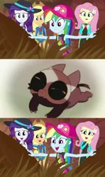 Size: 800x1349 | Tagged: safe, derpibooru import, edit, edited screencap, screencap, applejack, fluttershy, rainbow dash, rarity, aww... baby turtles, equestria girls, equestria girls series, image, jpeg, king (the owl house), spoilers for another series, the owl house