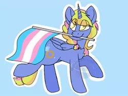 Size: 2048x1536 | Tagged: safe, artist:anxioussartist, derpibooru import, oc, oc:platinum band, unofficial characters only, alicorn, pony, alicorn oc, flag, horn, image, jpeg, simple background, solo, transgender, watermark, wings