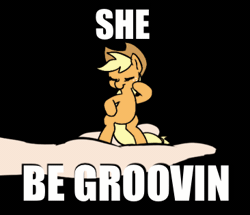 Size: 366x315 | Tagged: safe, artist:doublewbrothers, derpibooru import, edit, applejack, earth pony, human, pony, animated, appletini, cowboy hat, cute, dancing, gif, hat, image, impact font, jackabetes, meme, micro, offscreen character, solo focus, tiny, tiny ponies