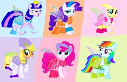 Size: 1404x906 | Tagged: safe, artist:mlplary6, derpibooru import, applejack, fluttershy, pinkie pie, rainbow dash, rarity, twilight sparkle, twilight sparkle (alicorn), alicorn, earth pony, fairy, pegasus, unicorn, aisha, barely pony related, bloom (winx club), blue wings, bodysuit, boots, charmix, clothes, crossover, crown, dress, fairy wings, fairyized, flora (winx club), gloves, green wings, headphones, high heel boots, high heels, image, jewelry, layla, magic winx, mane six, musa, necklace, pink dress, png, red dress, regalia, shoes, sparkly wings, stella (winx club), strapless, tecna, wings, winx, winx club, winxified