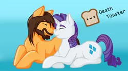 Size: 2400x1348 | Tagged: safe, derpibooru import, oc, pony, unicorn, beard, commission, couple, facial hair, image, jpeg, kissing, ych result, your character here