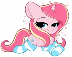 Size: 2048x1638 | Tagged: safe, artist:kittyrosie, derpibooru import, oc, oc:rosa flame, pony, unicorn, blushing, clothes, horn, image, jpeg, simple background, socks, solo, striped socks, unicorn oc, white background