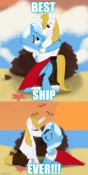 Size: 500x993 | Tagged: safe, artist:evil-dec0y, derpibooru import, edit, prince blueblood, trixie, bipedal, bluetrix, caption, duo, female, image, image macro, imgflip, jpeg, kissing, male, shipping, straight, text, the little mermaid