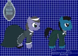 Size: 2000x1448 | Tagged: safe, artist:avastindy, derpibooru import, pony, 2012, clothes, dress, duo, female, image, male, mare, png, stallion, tailcoat, the haunted mansion