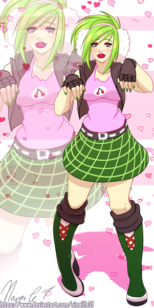Size: 1658x3300 | Tagged: safe, artist:ninalife31, derpibooru import, cherry crash, equestria girls, boots, clothes, commission, earmuffs, female, fingerless gloves, gloves, heart, hypnosis, image, looking at you, miniskirt, plaid skirt, png, shoes, signature, skirt, solo, swirly eyes, vest, zoom layer