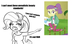 Size: 1602x976 | Tagged: safe, artist:tjpones, derpibooru import, edit, lily pad (equestria girls), rarity, pony, equestria girls, equestria girls series, spring breakdown, spoiler:eqg series (season 2), black and white, crying, equestria girls drama, eyes closed, eyeshadow, female, grayscale, image, looking at you, makeup, mare, marshmelodrama, monochrome, open mouth, png, pointing, rarity being rarity, running makeup