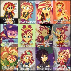 Size: 1080x1080 | Tagged: safe, derpibooru import, edit, edited screencap, editor:flutteriaeth, screencap, sunset shimmer, costume conundrum, costume conundrum: sunset shimmer, dance magic, display of affection, eqg summertime shorts, equestria girls, equestria girls series, friendship games, friendship through the ages, good vibes, holidays unwrapped, legend of everfree, rainbow rocks, rollercoaster of friendship, sunset's backstage pass!, spoiler:eqg series (season 2), spoiler:eqg specials, churros, clothes, costume, crossed arms, cute, cutie mark, cutie mark on clothes, dance magic (song), eyes closed, female, food, geode of empathy, glasses, image, jacket, jewelry, jpeg, leather, leather jacket, legend you were meant to be, magical geodes, male, microphone, music festival outfit, necklace, o come all ye squashful, ponied up, ponytail, rainbow rocks outfit, shimmerbetes, smiling, vampire shimmer, welcome to the show