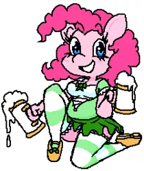 Size: 448x534 | Tagged: suggestive, artist:gorby, derpibooru import, pinkie pie, anthro, alcohol, beer, breasts, clothes, female, image, pixel art, png, solo