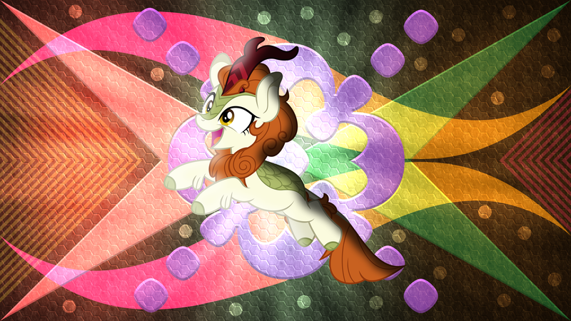 Size: 3840x2160 | Tagged: safe, artist:cherrygrove, artist:laszlvfx, derpibooru import, edit, autumn blaze, kirin, abstract background, high res, image, png, solo, wallpaper, wallpaper edit