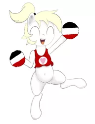 Size: 7303x9516 | Tagged: safe, artist:troopie, derpibooru import, oc, oc:luftkrieg, pony, absurd resolution, belly, belly button, blank flank, cheerleader, clothes, eyes closed, female, filly, heart, image, png, pom pom, ponytail, simple background, smiling, solo, tanktop, underass, white background