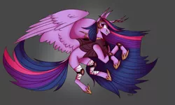 Size: 5000x3000 | Tagged: safe, artist:auss1, derpibooru import, twilight sparkle, twilight sparkle (alicorn), alicorn, pony, female, gray background, grin, hoof shoes, horn, image, mare, png, simple background, smiling, solo, wings