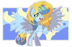 Size: 2452x1608 | Tagged: safe, artist:maiii-san, derpibooru import, oc, unofficial characters only, pegasus, pony, :d, image, pegasus oc, png, rearing, simple background, solo, spread wings, transparent background, wings