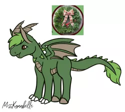 Size: 1078x968 | Tagged: safe, artist:misskanabelle, derpibooru import, oc, unofficial characters only, dragon, christmas wreath, dragon oc, horns, image, male, png, signature, simple background, solo, white background, wreath