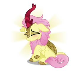 Size: 4735x4565 | Tagged: safe, artist:anime-equestria, derpibooru import, fluttershy, kirin, blushing, cute, eyes closed, female, floppy ears, happy, image, kirin fluttershy, kirinified, leonine tail, neck fluff, png, shyabetes, simple background, sitting, smiling, solo, species swap, transparent background, vector
