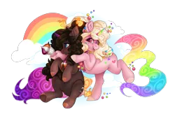 Size: 2400x1636 | Tagged: safe, artist:shady-bush, derpibooru import, oc, oc:funfetti, oc:jessica, unofficial characters only, original species, pony, scented pony, female, image, mare, png, rainbow, simple background, transparent background