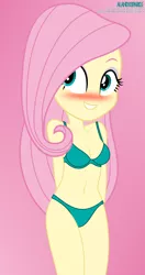 Size: 5109x9688 | Tagged: suggestive, artist:alandssparkle, derpibooru import, fluttershy, equestria girls, adorasexy, belly button, blushing, bra, breasts, busty fluttershy, clothes, cute, derpibooru exclusive, female, gradient background, green underwear, grin, hands behind back, image, looking at you, panties, png, sexy, signature, simple background, smiling, smiling at you, solo, underwear