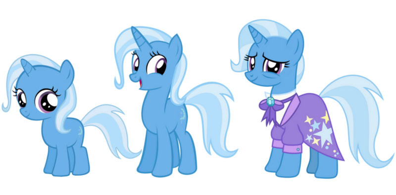 Size: 1280x632 | Tagged: safe, artist:blackm3sh, artist:kuren247, artist:media1997, derpibooru import, trixie, pony, the last problem, age progression, clothes, female, filly, filly trixie, image, looking at you, older, older trixie, png, self paradox, vector, younger