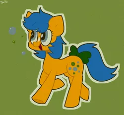 Size: 1904x1764 | Tagged: safe, artist:spritecranbirdie, derpibooru import, bubbles (g1), earth pony, pony, blue mane, blue tail, bow, bubble, cutie mark, female, g1, green background, image, png, simple background, solo, tail bow, white outline
