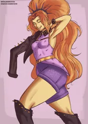 Size: 2480x3508 | Tagged: safe, artist:nire, derpibooru import, adagio dazzle, equestria girls, boots, bracelet, clothes, eyes closed, image, jacket, png, shoes, shorts, smiling, spiked headband, spiked wristband, wristband