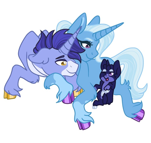 Size: 1741x1651 | Tagged: safe, artist:buttercupisqueen, derpibooru import, hoo'far, trixie, family, female, image, jpeg, male, offspring, parent:hoo'far, parents:trixfar, parent:trixie, shipping, straight, trixfar